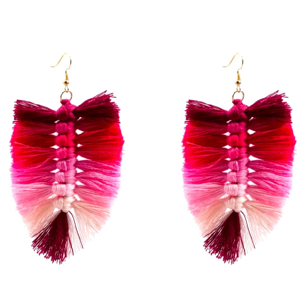 Macrame Earrings Hot Pink Handcrafted Magenta Pink Ombre Tassel Artisanal